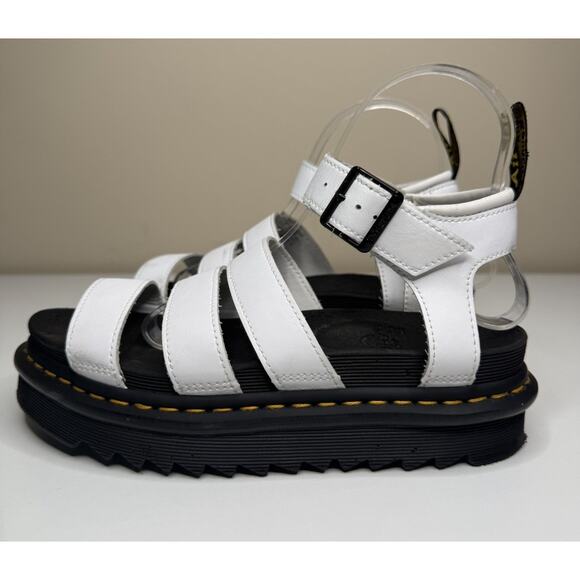 Dr. Martens Shoes - Dr. Martens Blair Platform Chunky Sandal Womens 7 White Leather Buckle Strap